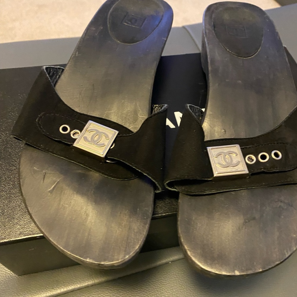 CHANEL CC interlocking Suede Slides - SOLD